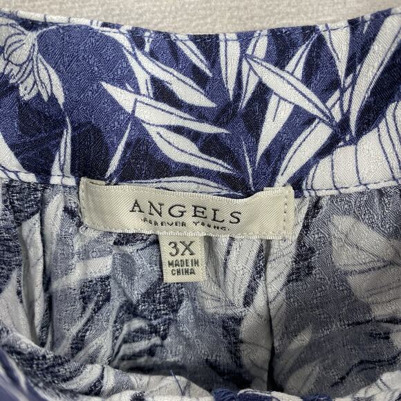 Angels Forever Young Top Womens 3X Blue Floral Boho Flowy Rayon Cruise Hawaiian - Picture 8 of 9